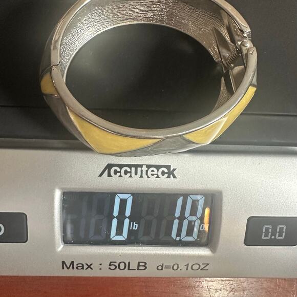 Enamel Hinge Bracelet Bangle Buttery Yellow Gray Grey Bangle Retro Lagenlook - Picture 8 of 11